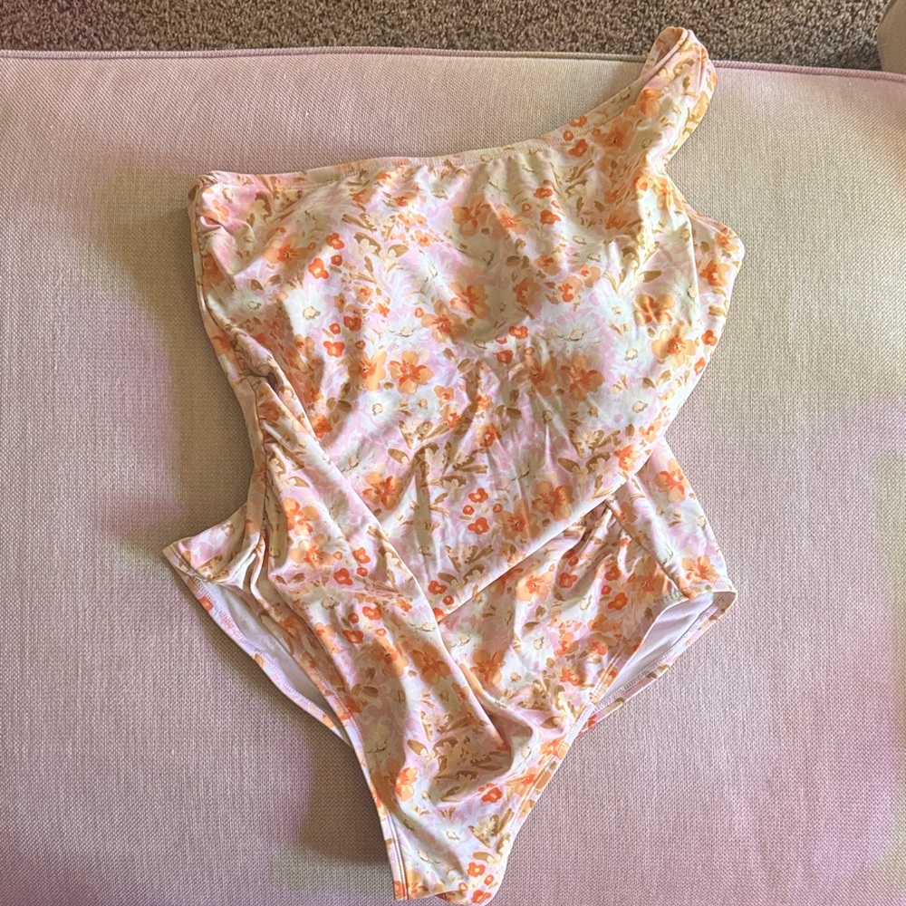 Kona Sol Orange and Cream Floral Kids One Piece
